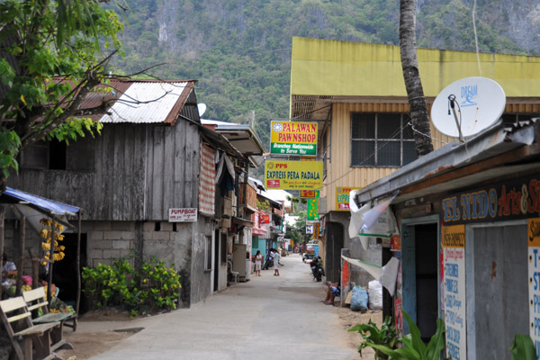 First road inland from the beach, El Nido