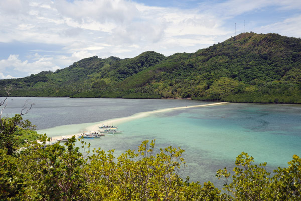 View of the distinctive sandbar that gives Vigan Island the name Snake Island