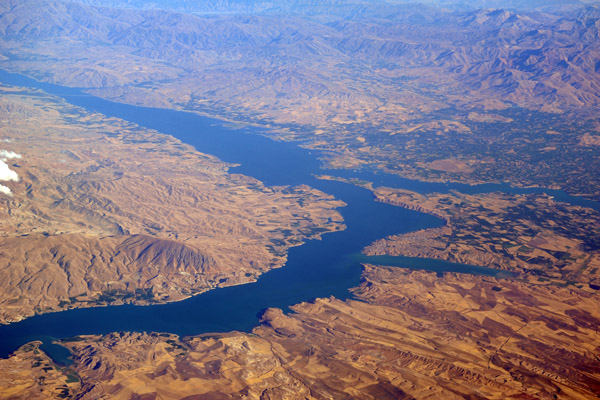 Lake formed on the Euphrates River, Southeastern Anatolia Project, Turkey