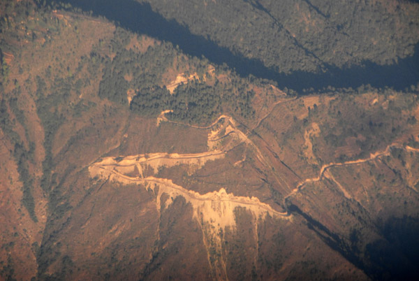 A new road being built across the mountains southeast of Kathmandu, Nepal