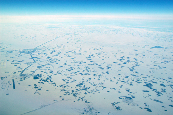Siberia steppe in winter along the Russia-Kazakhstan border near Omsk, Russia