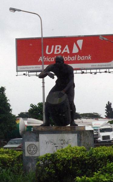 Statue of an African drummer outside Lagos Airport