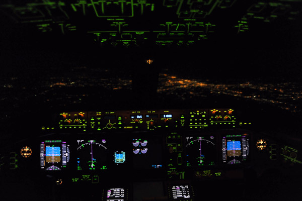 Approaching Boston in a Boeing 777 at night