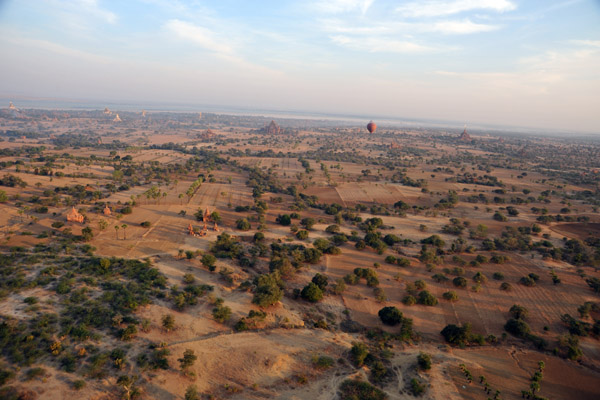 Aerial view looking north across the Plains of Bagan