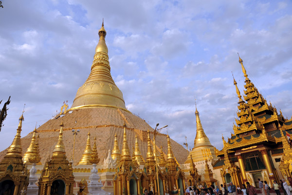 The main stupa at Shwedagon is covered in pure gold