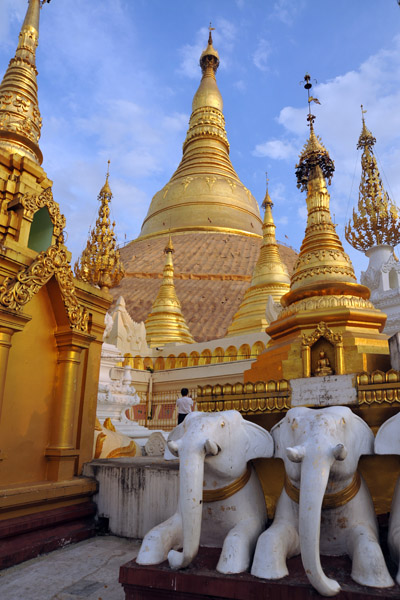 Elephants holding up a stupa at Shwedagon