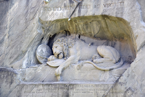 Lion Monument to the Swiss Guards massacred in 1792 at Tuliers Palace during the French Revolution