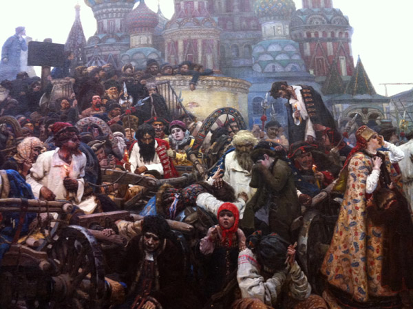 Detail of Surikov's Morning of the Streltsi's Execution depicting the failed 1698 uprising against Peter the Great