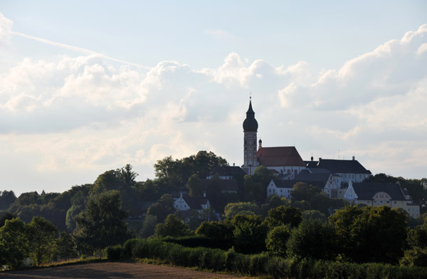 Andechs comes into sight, about three hours after leaving Arabellapark in Munich