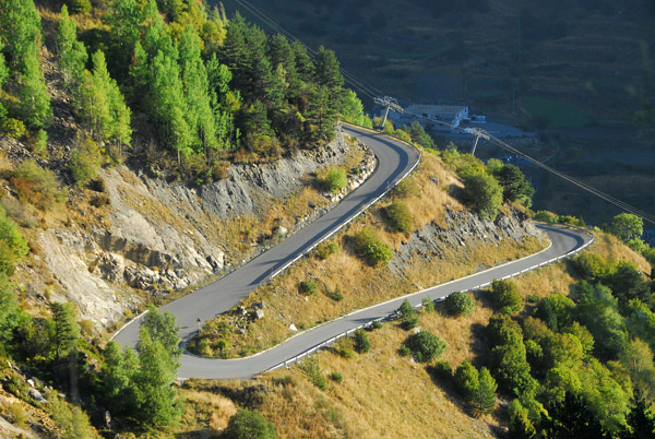 Hairpin curve on the road to Comallempla above Arinsal, Andorra