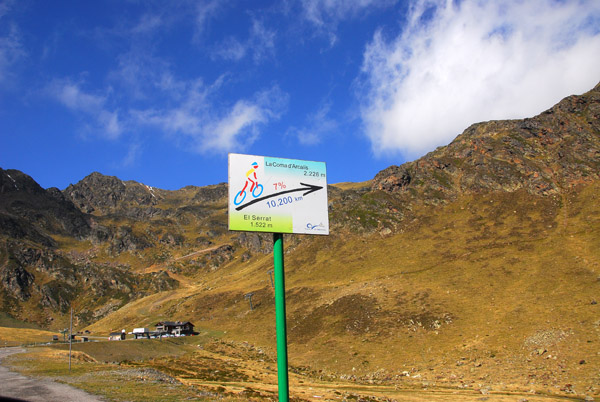 La Coma d'Arcalís bike route climbs from 1522m at El Serrat to 2226m