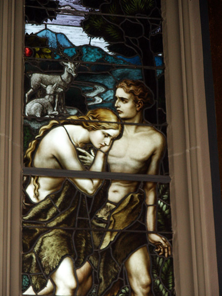Cathedral of St. Helena stained glass - Adam and Eve expelled from the Garden of Eden