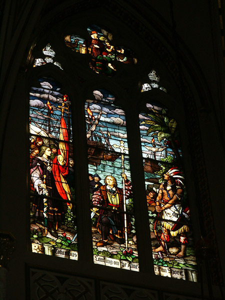 Cathedral of St. Helena stained glass - Columbus Landing in the New World