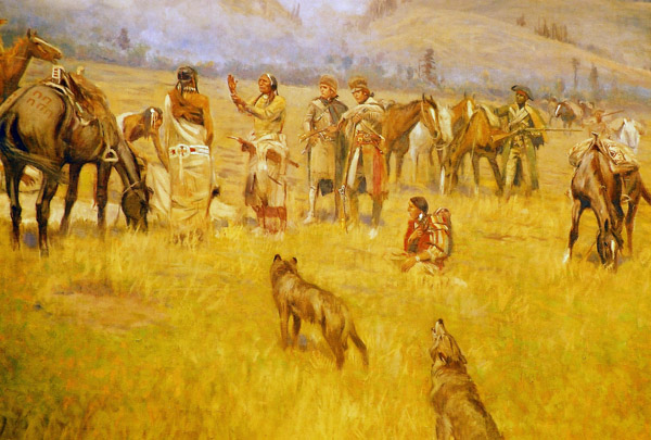 Detail of Lewis and Clark Meeting Indians at Ross' Hole by Charles M. Russell