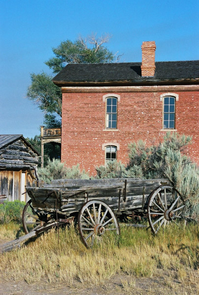 Old cart next to the Hotel Meade, Bannack, Montana