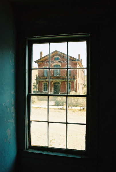 Hotel Meade through the schoolhouse window