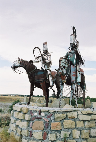 Blackfeet Metal Warrior sculpture, Highway 89