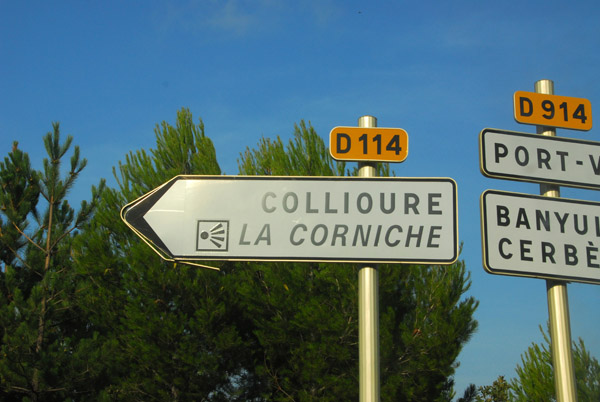 Turnoff for Collioure, a nice town on the Vermillion Coast of France