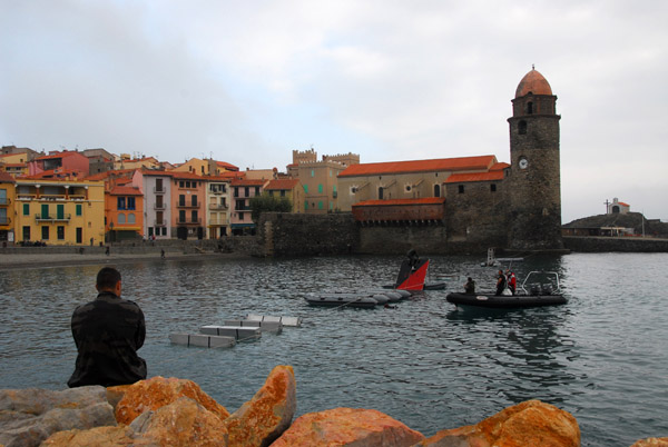 Water obstacle course set up in the harbor of Collioure for the French soldiers