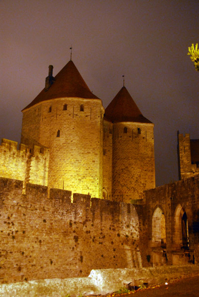 Porte Narbonnaise, Carcassonne, night