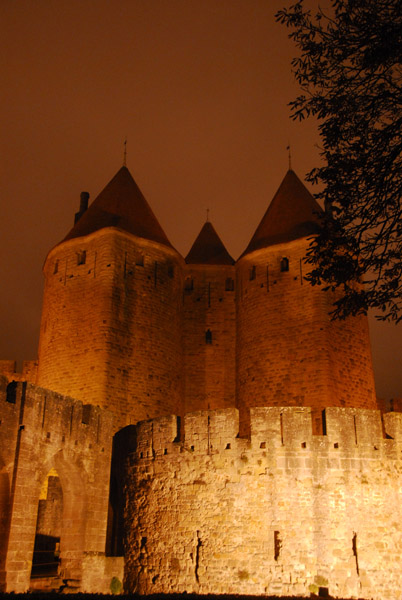 Porte Narbonnaise, Carcassonne, night
