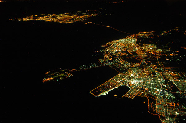 Dammam, Saudi Arabia, with Bahrain in the distance