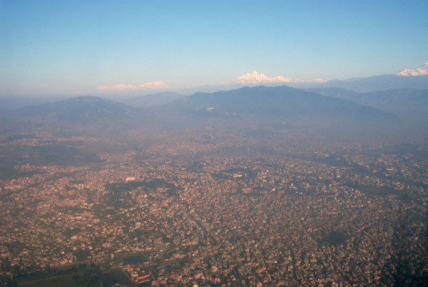 Rising above the smog layer of Kathmandu, Nepal