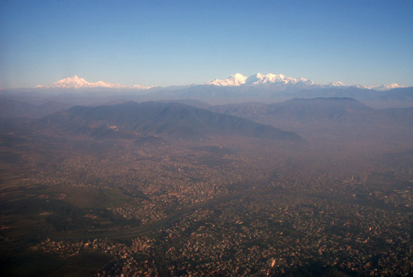 View NW from Kathmandu to Ganesh Himal (left) 7405m/24,294 ft)