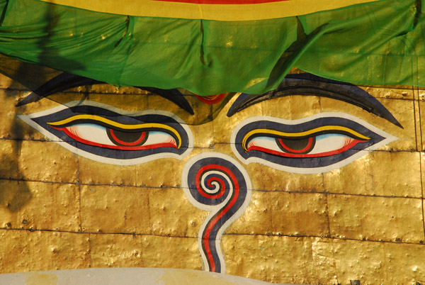 The watchful eyes of Buddha with the Nepali number 1 symbolizing the unity of all life
