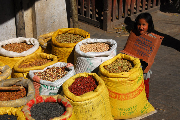 Sacks of food at a small shop off Durbar Square