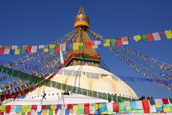 Prayer flags and Bodhnath Stupa