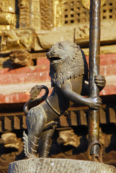 Lion holding a flag pole, Taumadhi Tole