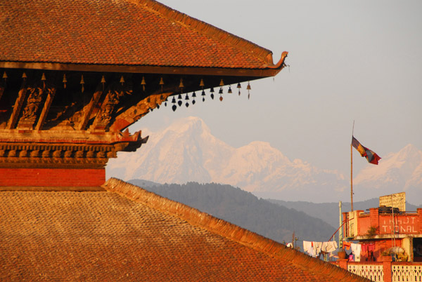 Himalaya rising behind Nyatapola Temple, Bhaktapur