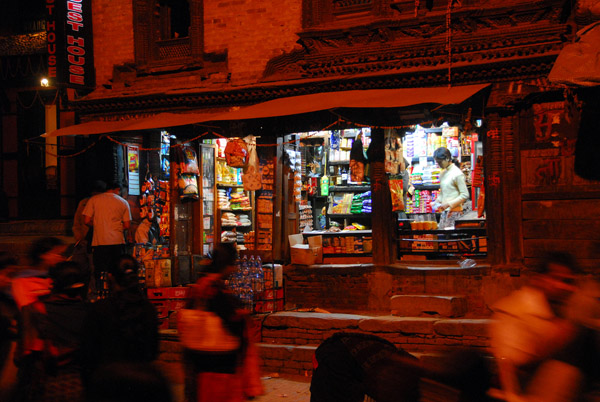 Bhaktapur shop lit up at night
