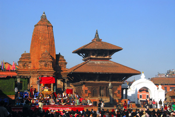Some kind of assembly of holy men in front of the Shiva Temple on Bhaktapur's Durbar Square