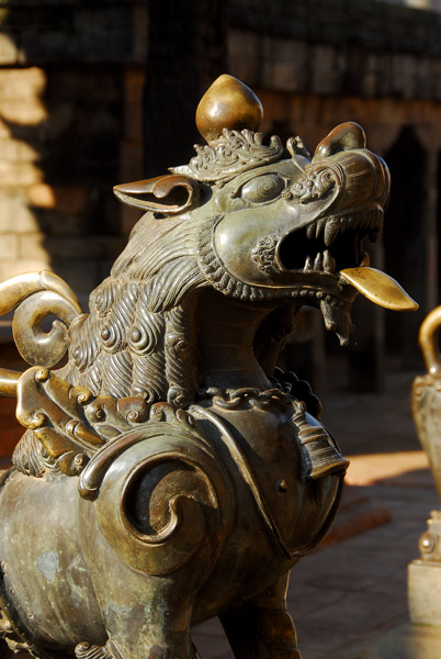 Lion in front of the Chyasilin Mandapa, Durbar Square, Bhaktapur
