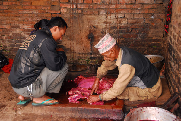 Sidewalk butcher at work, Bhaktapur