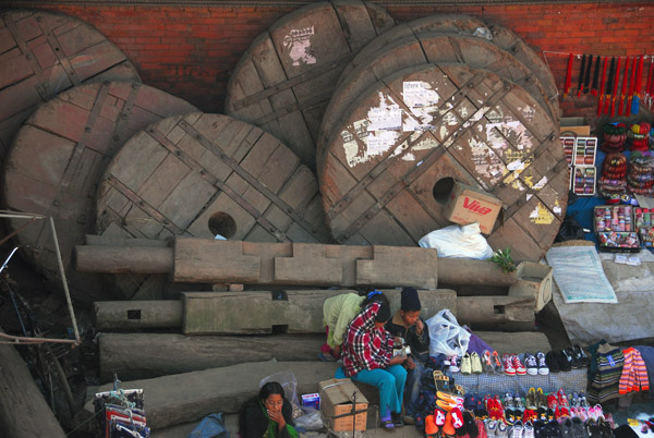 Disassembled festival chariot next to the Bhairabnath Temple, Bhaktapur