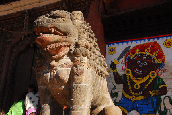 Lion in front entrance to Mul Chowk, Royal Palace, Durbar Square, Patan