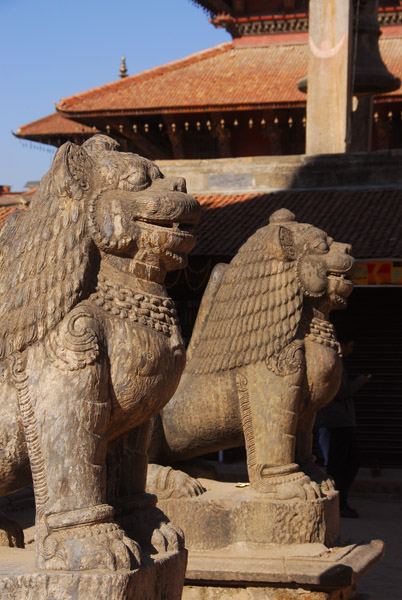 Lions in front of the Krishna Temple (Chyasim Deval), Durbar Square, Patan