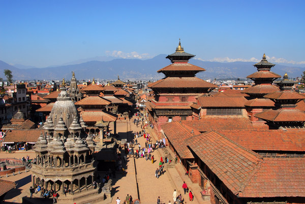 View of Patan's Durbar Square from Taleju Restaurant rooftop terrace