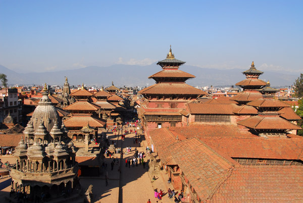 View of Patan's Durbar Square from Taleju Restaurant rooftop terrace