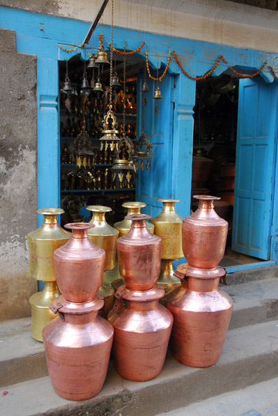 Brassware shop, Jaugal district, Patan
