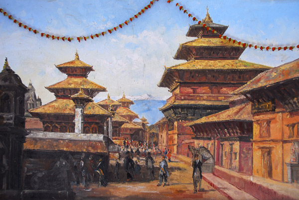 Painting of the view from the south side of Durbar Square looking north