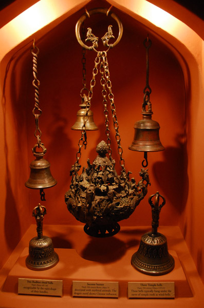 Incense burner and temple bells, 19th C. Nepal