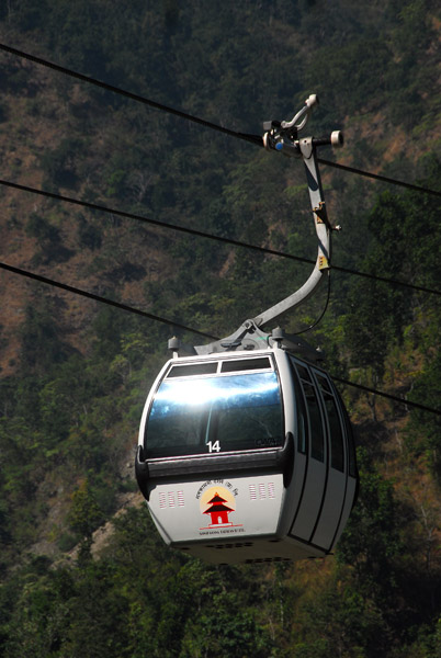 The cable car leads to an important mountaintop temple