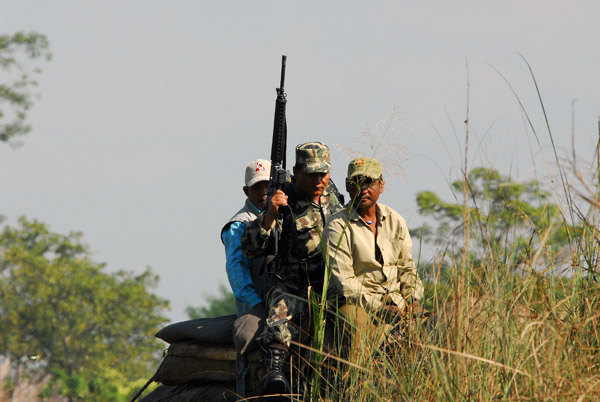 Elephant-back army anti-poaching patrol. Chitwan National Park