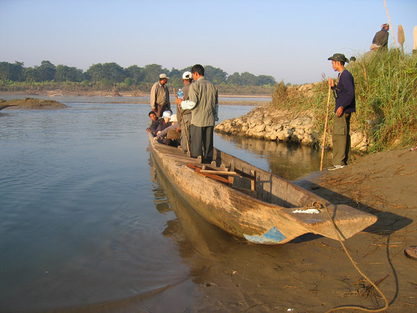 Canoes for the Rapti River paddle from Sauraha