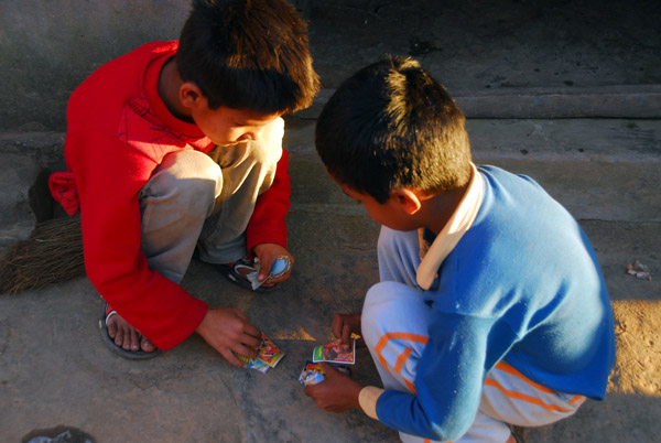 Nepali boys playing some kind of card game, Bandipur