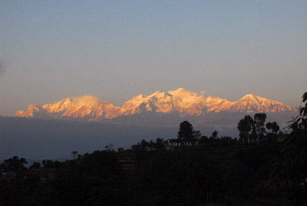 Evening view of the Himalaya from Bandipur - Manaslu (8156m) Himalchuli (7893m/25,895ft) Baudha (6672m)